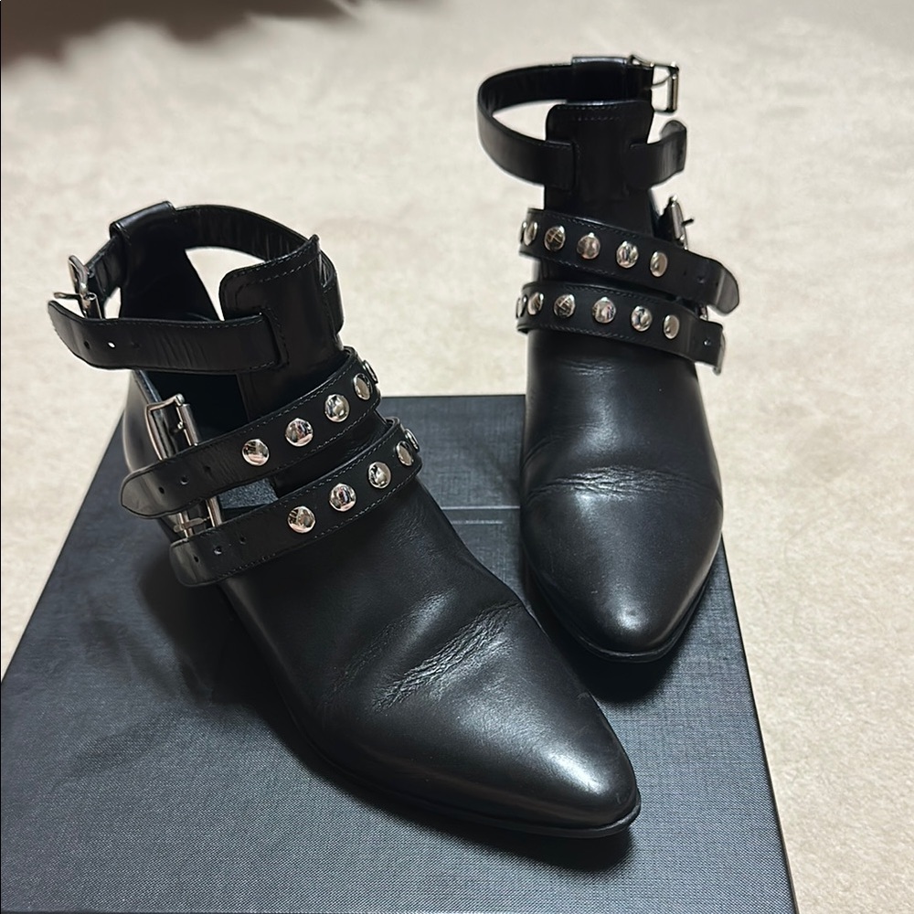Saint Laurent Black Studded Women's Ankle Boots